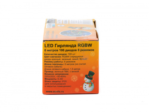 Гирлянда светодиодная ECOLA 220V IP20 Нить 6м 100Led RGBW, 8 режимов, зеленый провод с вилкой (1/30) (N2GM06ELC) фото 7
