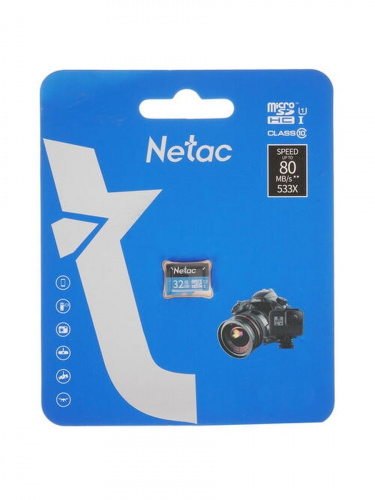 Карта памяти MicroSD  32GB  Netac  P500  Standard  Class 10  UHS-I (90 Mb/s) без адаптера (NT02P500STN-032G-S)