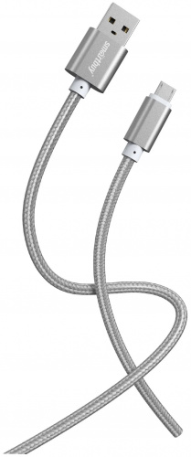 Кабель для зарядки и передачи данных S02 MicroUSB серый, 3 А, 1 м, Smartbuy (iK-12-S02dg)