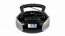 Портативная магнитола RITMIX RBB-040BT black-silver, 10Вт, дисплей, Bluetooth, FM/AV/SW1/SW2, USB/SD, MP3, AUX, выход на наушники, часы (1/6) (80004309)