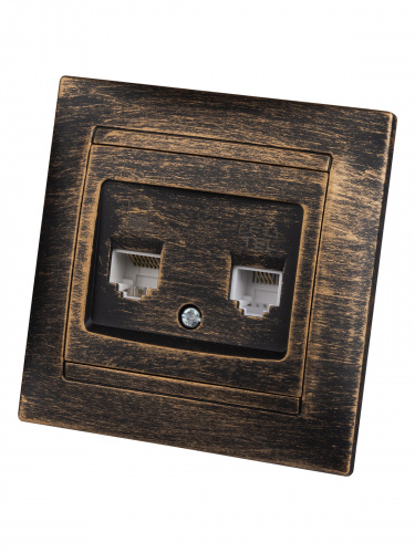 Розетка телефонная RJ11 + компьютерная RJ45 старинная бронза с/у, "Лама" (1/10) TDM (SQ1815-0760) фото 5