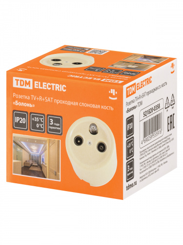 Розетка TDM TV+R+ SAT проходная сл. кость «Болонь» (1/72) (SQ1820-0358) фото 2