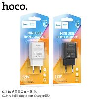 Блок питания сетевой 1 USB HOCO C134A Solid, 3000mA, пластик, 2.4A, цвет: чёрный (1/36/216) (6942007621298)