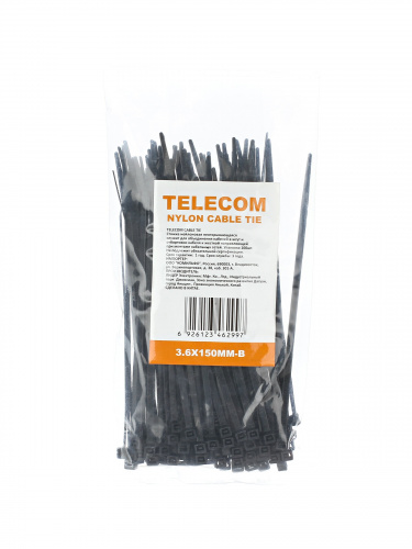 Cтяжка-хомут (нейлон) 3.6 x 150мм (100шт./уп.), черная (цена за упаковку-100 шт!!!) (1/250) (TIE3.6X150MM-B) Cтяжка-хомут (нейлон) 3.6 x 150мм (100шт./уп.), черная (цена за упаковку-100 шт!!!) (1/250) (TIE3.6X150MM-B)