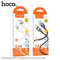 Кабель USB - микро USB HOCO X109 Energy, 1.0м, круглый, 2.4А, силикон, цвет: чёрный (1/31/310) (6942007636223)