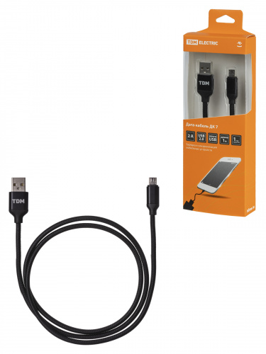Дата-кабель TDM ДК 7, USB - micro USB, 1 м, тканевая оплетка, черный, (1/200) (SQ1810-0307)