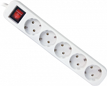 Удлинитель DEFENDER S530, 5 розеток, ПВС 3*1,0 мм2, мощность 2200 Вт, ток 10А, белый, с/з, выключатель, 3,0 м (1/30) (99242)