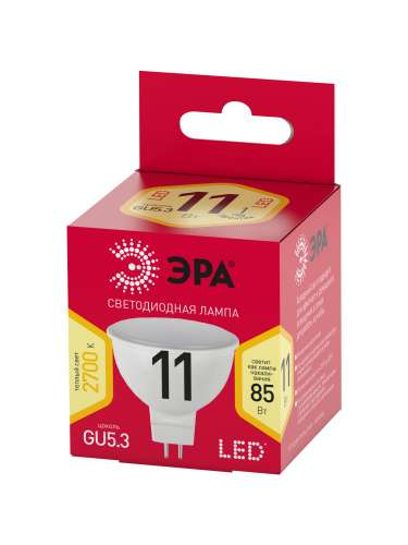 Лампа светодиодная ЭРА RED LINE LED MR16-11W-827-GU5.3 R GU5.3 11 Вт софит теплый белый свет (1/100) (Б0056064) фото 2