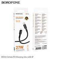Кабель Type-C - 8 pin Borofone BX116 Certain, 1.0м, 3A, PD27Вт, ткань, цвет: черный (1/360) (6941991119712)