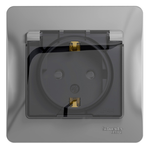 Розетка 1-м С/У GLOSSA 16А IP44 с заземл. защ. шторки с крышкой в сборе алюм. Systeme Electric GSL000348 (1/10/60)