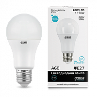 Лампа светодиодная GAUSS Elementary A60 20W 1600lm 4100K E27 1/10/50 (23229)