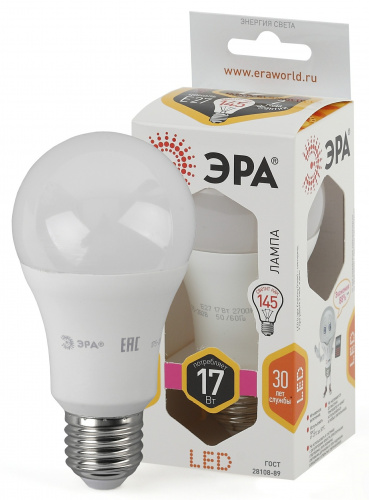 Лампа светодиодная ЭРА STD LED A60-17W-827-E27 E27 / Е27 17Вт груша теплый белый свет (1/100) (Б0031699) фото 5
