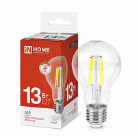 Лампа светодиодная IN HOME филамент A60 13Вт 230В Е27 4000К 1370Лм прозрачная (10/50) (4690612035604)