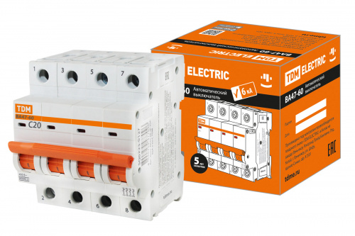 Автоматический выключатель ВА47-60 4Р 20А 6кА х-ка С TDM (1/15) (SQ0223-0126) Автоматический выключатель ВА47-60 4Р 20А 6кА х-ка С TDM (1/15) (SQ0223-0126)