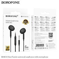 Наушники внутриканальные Borofone BM100 Max Fuente, пластик, микрофон, кабель Jack 3.5mm, 1.2м, цвет: черный (1/244) (6941991121791)