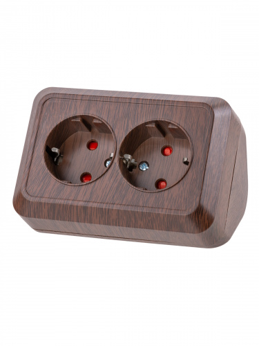 Розетка TDM угловая двойная 2П+3 открытой установки с з/ш IP20 250В 16А бук "Ладога" (6/72) (SQ1801-0343) фото 8