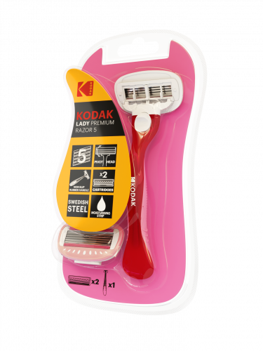 Бритвенная система Kodak LADY Prem Razor 5 женская 5 лезвий розовая 2 сменных кассеты (1/12/48) (Б0053242) фото 4