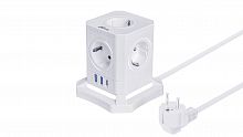 Сетевой фильтр RITMIX RM-352PD White, 5 розеток, 16А, 4000Вт, 30Вт USB-C + 2х USB-A, кнопка питания, кабель медный 3м, с заземлением (1/22) (80003768)