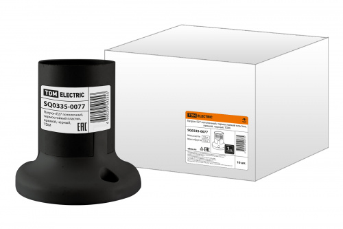 Патрон TDM Е27 потолочный, термостойкий пластик, прямой, черный, (1/10/200) (SQ0335-0077)