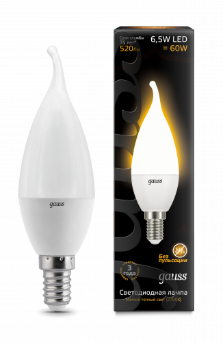 Лампа светодиодная GAUSS Свеча на ветру 6.5W 520lm 3000K E14 1/10/50 (104101107)