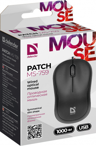 Мышь проводная DEFENDER Patch MS-759, USB, 3 кнопки, 1000 dpi, черный (1/100) (52759) фото 11