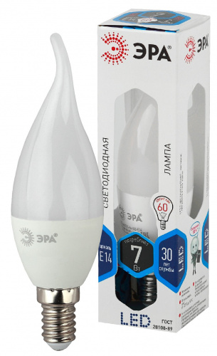 Лампа светодиодная ЭРА STD LED BXS-7W-840-E14 E14 / Е14 7Вт свеча на ветру нейтральный белый свет (1/100) (Б0028483) фото 5