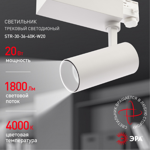 Светильник ЭРА трековый трехфазный SТR-30-36-40K-W20 узкий луч 4000K белый (1/20) (Б0049752) фото 7