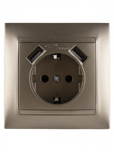 Розетка 2П+З 16А 250В + 2 USB порта 2,1А 5В бронза с/у, "Лама" (1/96) TDM (SQ1815-0742) фото 4 Розетка 2П+З 16А 250В + 2 USB порта 2,1А 5В бронза с/у, "Лама" (1/96) TDM (SQ1815-0742) фото 4