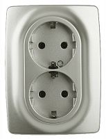Розетка ЭРА, серии ЭРА 12, 2X2P+E Schuko со шторками, 16A-250В, IP20, перламутр (10/100/2000) 12 -2108-15