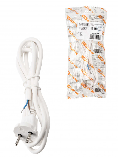 Шнур сетевой с вилкой ПВС 2x0,75мм2 3м б/з белый TDM (1/30) (SQ1305-0072)