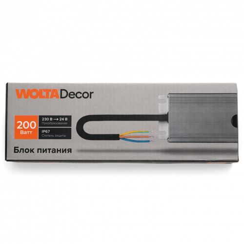 Блок питания WOLTA Decor WLD-200W/02-24V 200Вт 24В IP67 220х65х28мм 1/22 фото 3