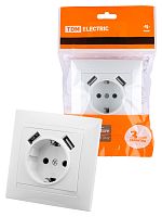 Розетка 2П+З 16А 250В + 2 USB порта 2,1А 5В белая с/у, "Лама" (1/96) TDM (SQ1815-0042)