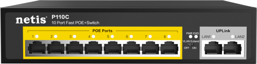 Коммутатор Netis P110С 10x100Mb 8PoE+ 60W неуправляемый, функция PoE Watchdog (PoE авто перезагрузка) (1/20) (P110C) фото 3