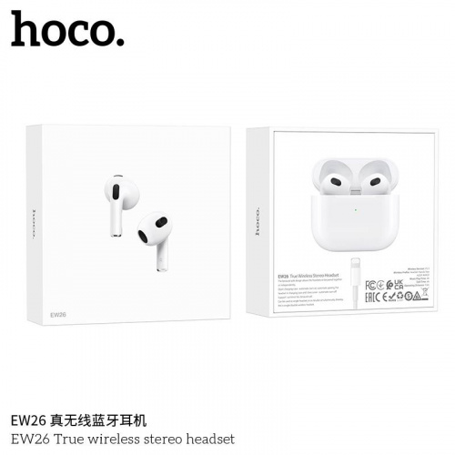 Наушники внутриканальные HOCO EW26, пластик, bluetooth 5.3, микрофон, цвет: белый (1/20/200) (6931474779236)