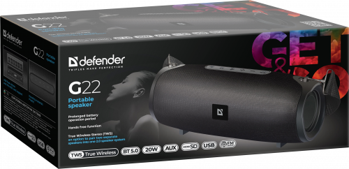 Колонка портативная DEFENDER G22 20Вт, BT/FM/TF/USB/AUX/TWS,черный (1/8) (65122) фото 10