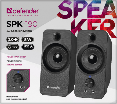 Акустическая 2.0 система DEFENDER SPK-190 черный, 8 Вт, питание от USB (1/24) (65190) фото 9