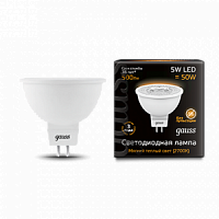 Лампа светодиодная GAUSS MR16 5W 500lm 3000K GU5.3 1/10/100 (101505105)