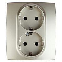 Розетка ЭРА, серии ЭРА 12, скрытой установки, 2X2P+E Schuko со шторками, 16АХ250В, шампань (1/6/60/1680))