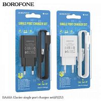 Блок питания сетевой 1 USB Borofone BA68A, Glacier, 2100mA, кабель микро USB, цвет: белый (1/60/240) (6974443385717)