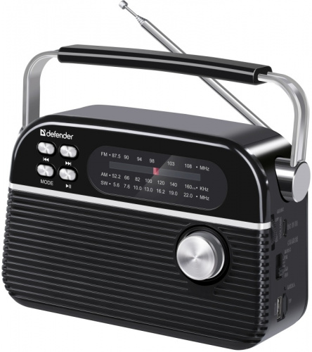 Радиоприёмник DEFENDER Vega 5Вт FM/AM/SW/BT/USB/TF/1200мАч, черный (1/9) (65079)