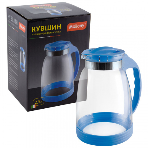 Кувшин BROCCA-2500, объем: 2,5 л, из жаропрочного стекла, с пластик ручкой, синий дизайн (1/12) (910116) фото 5