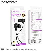 Наушники внутриканальные Borofone BM94 Sonar, пластик, микрофон, кабель Jack 3.5mm, 1.2м, цвет: чёрный (1/420) (6941991115820)