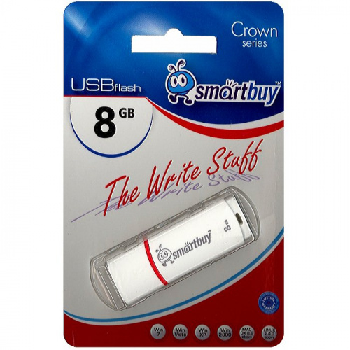 Флеш-накопитель USB  8GB  Smart Buy  Crown   белый (SB8GBCRW-W)
