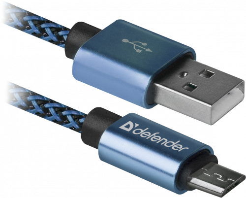 Кабель DEFENDER USB08-03T PRO USB2.0, синий, AM-MicroBM, 1m, 2.1A (1/100) (87805) фото 2