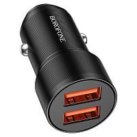 Блок питания автомобильный 2 USB Borofone BZ19, Wisdom, 12Вт, цвет: чёрный (1/94/376) (6974443387308)