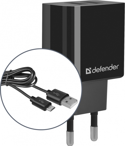 Блок питания сетевой 2 USB DEFENDER UPC-21, черный, 5V/2.1А, кабель microUSB (1/50) (83581) фото 3