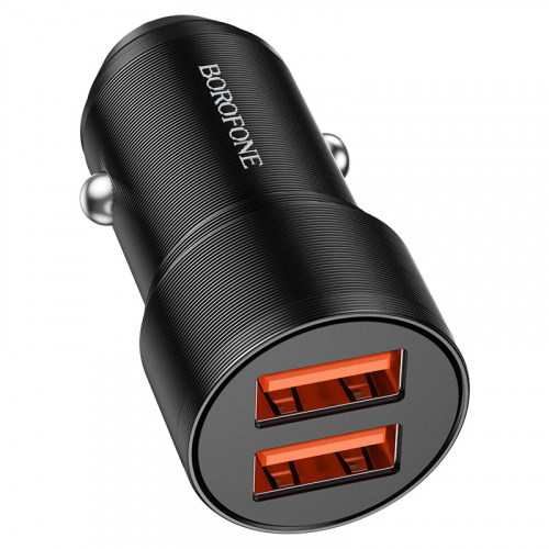 Блок питания автомобильный 2 USB Borofone BZ19, Wisdom, 12Вт, цвет: чёрный (1/94/376) (6974443387308)