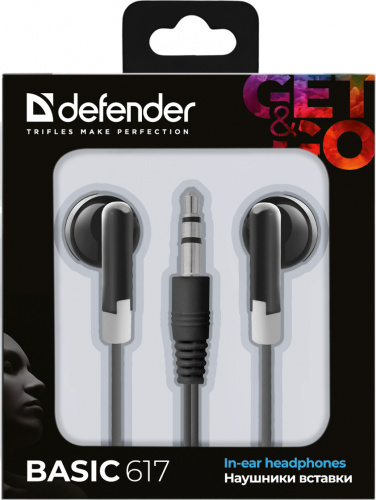 Наушники внутриканальные DEFENDER Basic 617 вакуумные, шнур 1,1 м, черные (1/200) (63617) фото 7