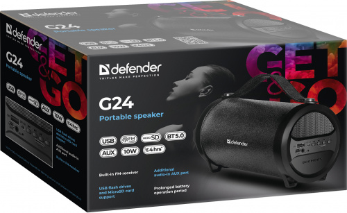 Колонка портативная DEFENDER G24 10Вт, BT/FM/TF/USB/AUX/1500мАч (1/8) (65124) фото 6