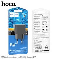 Блок питания сетевой 1 USB HOCO CS12A Ocean, PD18Вт, QC3.0, цвет: чёрный (1/28/168) (6942007603683)